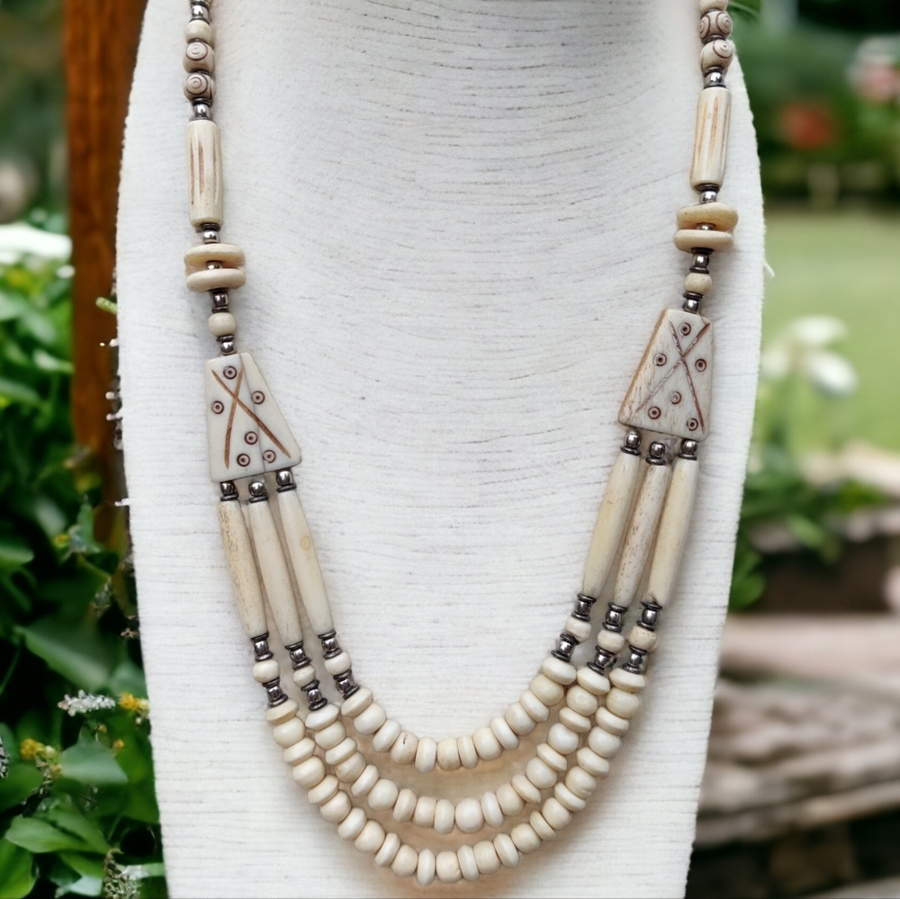 Antique carved organic bone necklace
